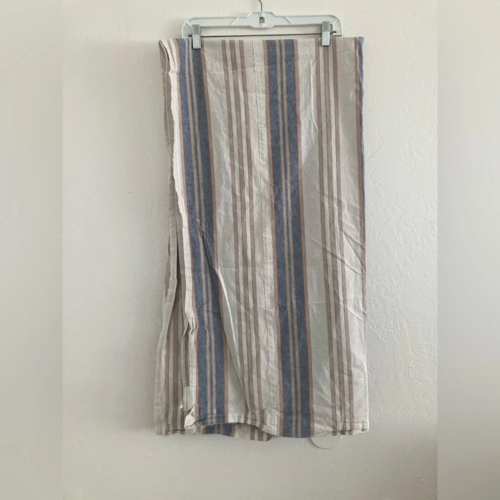 Pottery Barn Linen Blend Curtain Panel Blue Striped Beachy Breezy 71 x 71 Inch